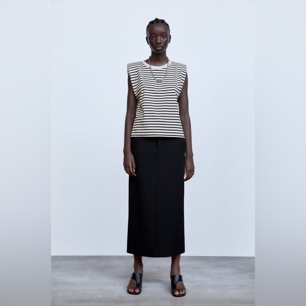 ZARA Striped Shoulder Pad Shirt - Black/White - Size S